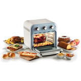 Ariete Heißluftfritteuse und Mini-Ofen 3in1 Vintage Blue weiß/hellblau, 1.350 Watt, Garraum 16 Liter, mit Sichtfenster