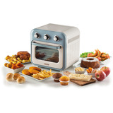 Ariete Heißluftfritteuse und Mini-Ofen 3in1 Vintage Blue weiß/hellblau, 1.350 Watt, Garraum 16 Liter, mit Sichtfenster