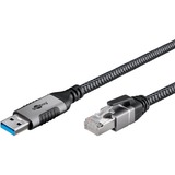 goobay Ethernet-Kabel USB-A 3.2 Gen1 Stecker > RJ-45 Stecker, LAN-Adapter schwarz/silber, 5 Meter, geflochtener Textilmantel
