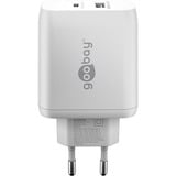 goobay USB-C Dual-Schnellladegerät, PD, GaN, 65 Watt weiß, 1x USB-C, 1x USB-A, Power Delivery