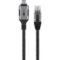 goobay Ethernet-Kabel USB-C 3.2 Gen2 Stecker > RJ-45 Stecker, LAN-Adapter schwarz/silber, 15 Meter, geflochtener Textilmantel